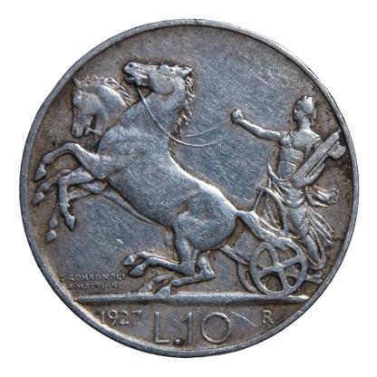 10 Lire 1927 ** Biga - Roma - Vittorio Emanuele III - Regno d'Italia - BB - immagine 2
