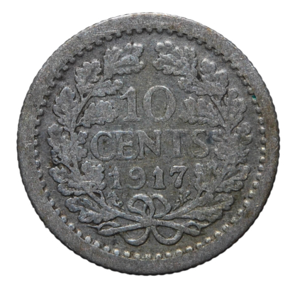 10 centesimi 1917 - Guglielmina - Paesi Bassi - qBB - immagine 2