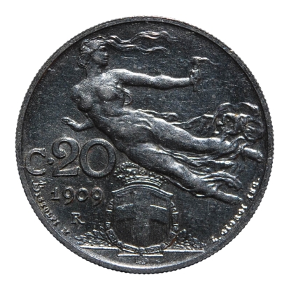 20 centesimi 1909 Libertà librata - Vittorio Emanuele III - Regno d'Italia -SPL+ - immagine 2