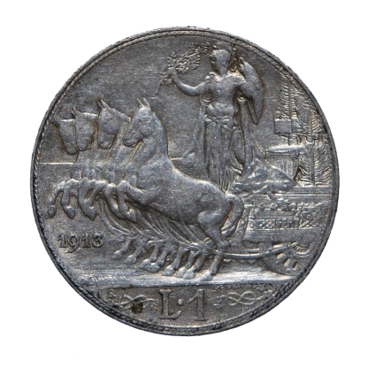 1 Lira 1913 Quadriga veloce - Roma - Vittorio Emanuele III - Regno d'Italia -qBB - immagine 2