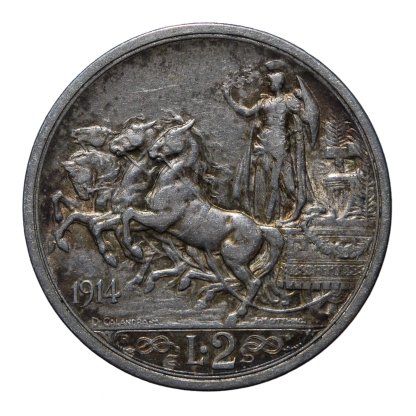 2 Lire 1914 Quadriga briosa - Roma - Vittorio Emanuele III - Regno d'Italia - BB - immagine 2