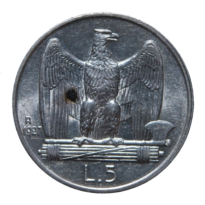 5 Lire 1927 ** Aquilotto - Roma - Vittorio Emanuele III - Regno d'Italia - qFDC - immagine 2