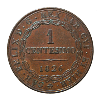 1 centesimo 1826 - Torino - Carlo Felice - Casa Savoia - qSPL