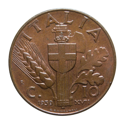 10 cent 1939 Impero - Roma - Vittorio Emanuele III - Regno d'Italia - SPL+/qFDC - immagine 2