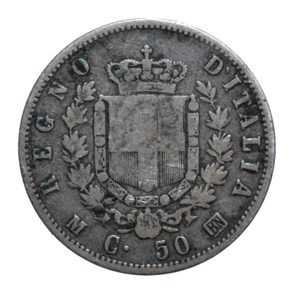 50 centesimi 1863 Stemma - Milano - Vittorio Emanuele II - Regno d'Italia - MB+ - immagine 2